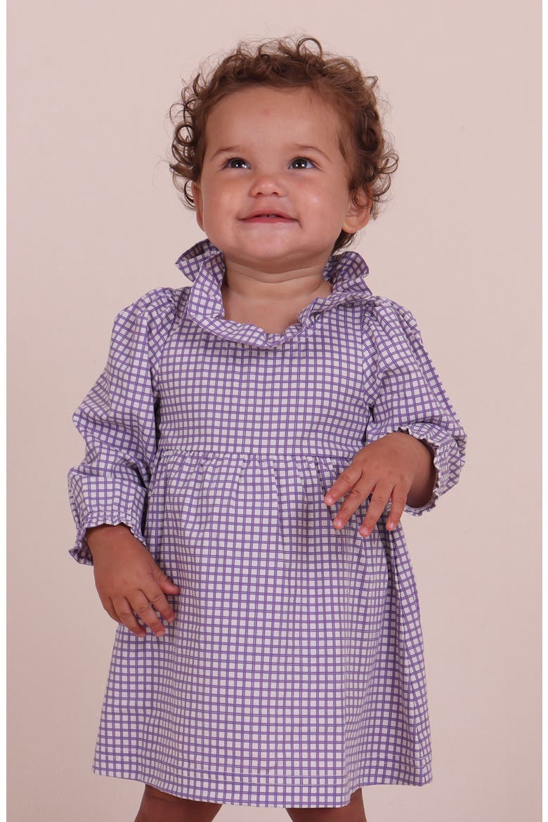 Check Long Sleeve Frill Neck Dress, Alternate, color, LILAC