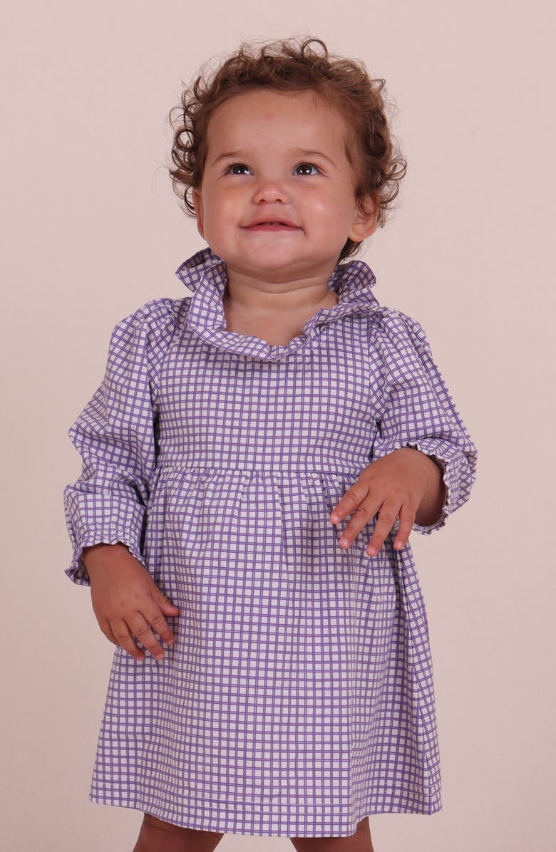 TINY TRIBE Check Long Sleeve Frill Neck Dress, Alternate, color, Lilac
