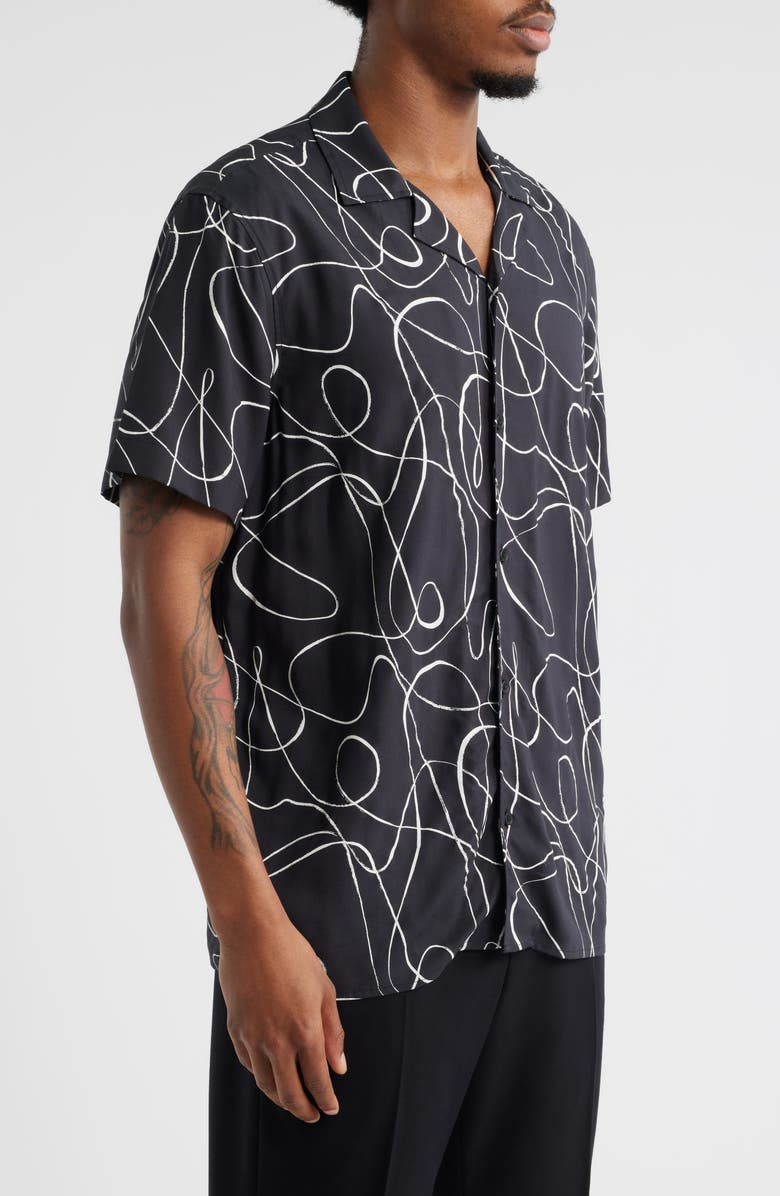Open Edit Linework Print Camp Shirt, Alternate, color, Black Linework