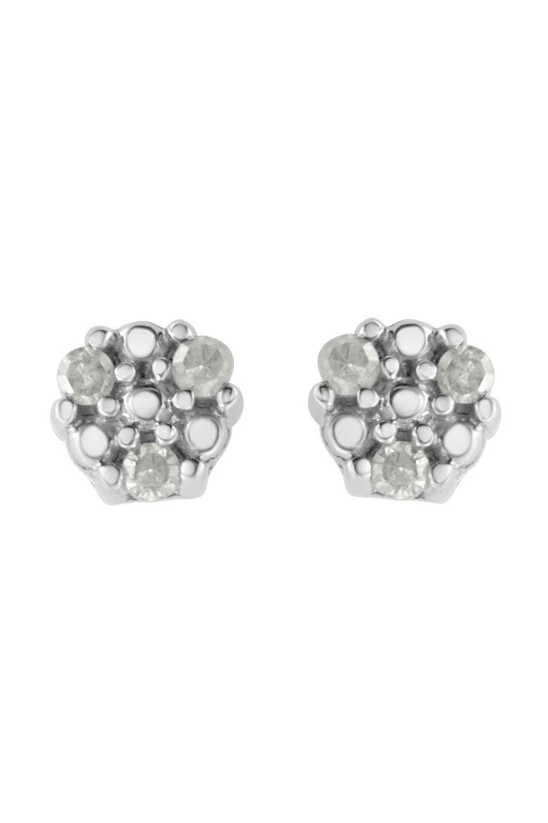 Silver 1/10 Ct Prong RoundTrio Diamond Stud Earrings, Main, color, White
