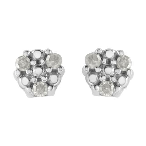 Silver 1/10 Ct Prong RoundTrio Diamond Stud Earrings