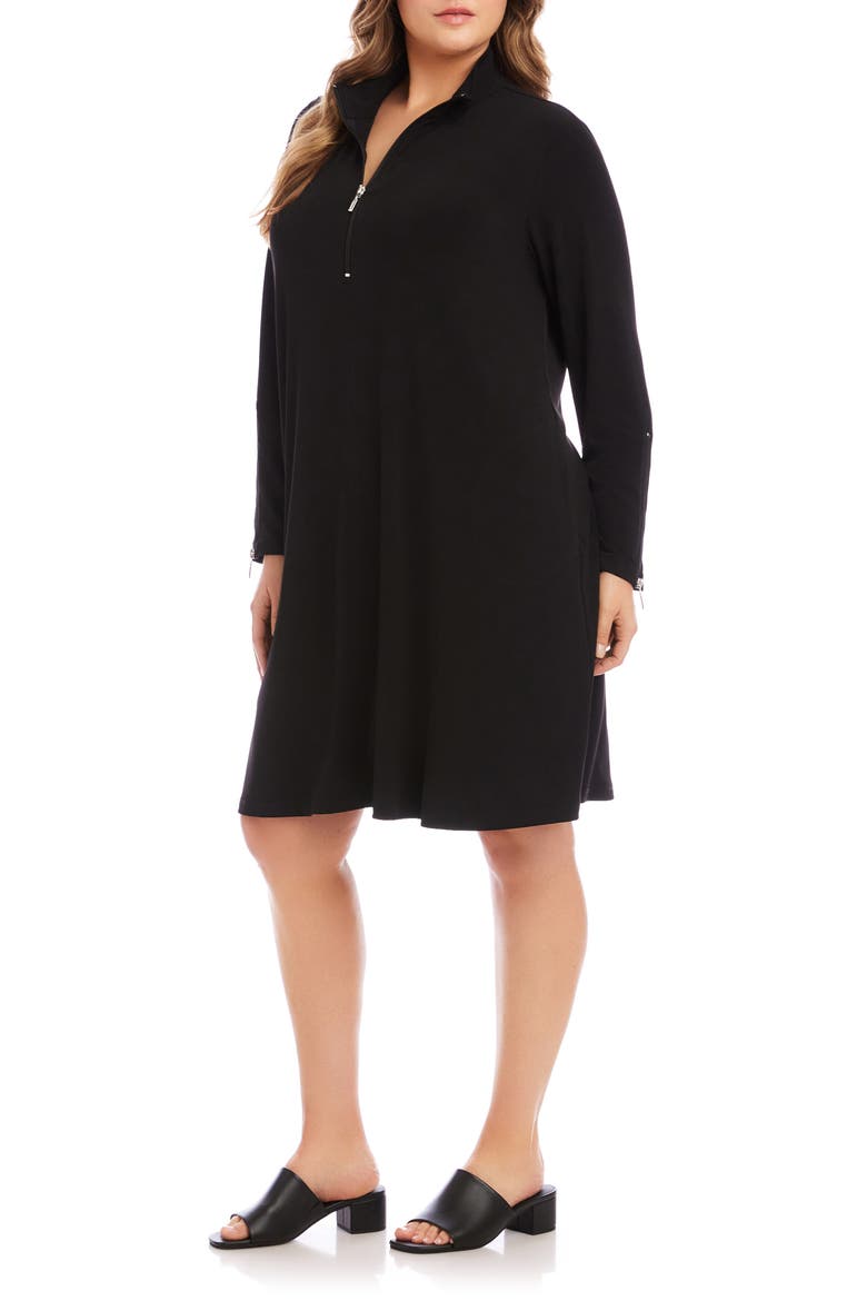 Half Zip Long Sleeve Travel Jersey Dress, Alternate, color, BLACK
