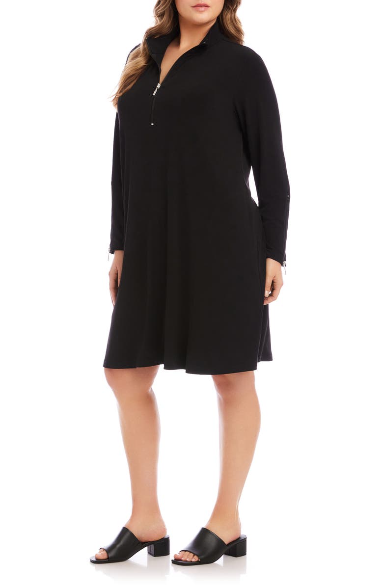 Karen Kane Half Zip Long Sleeve Travel Dress, Alternate, color, Black