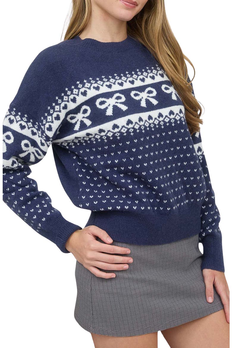 Bow Crewneck Sweater, Alternate, color, NAVY