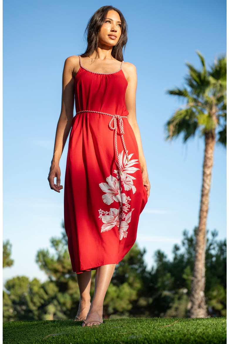 Mariner Tie Waist Sleeveless Cover-Up Midi Dress, Alternate, color, RUBY