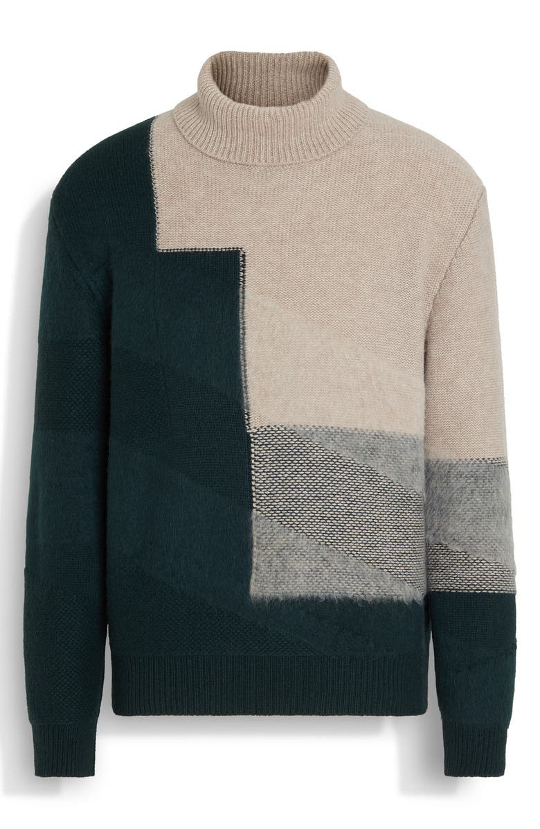 ZEGNA Cashmere & Mohair Turtleneck Sweater, Alternate, color, Light Taupe/ Dark Green