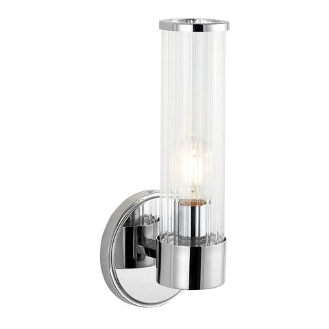 Cecil 1-Light Tall Cylinder Iron/Striped Glass Modern Mid-Century LED Vanity