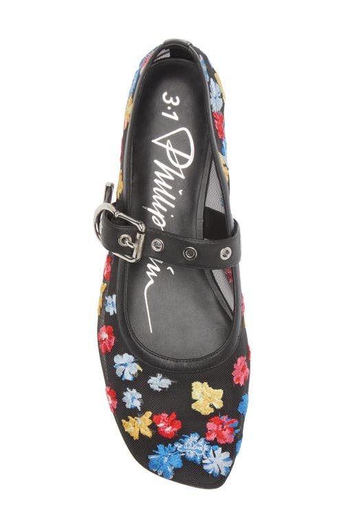 3.1 Phillip Lim Flowerworks Mesh Mary Jane Flat In Black Multi