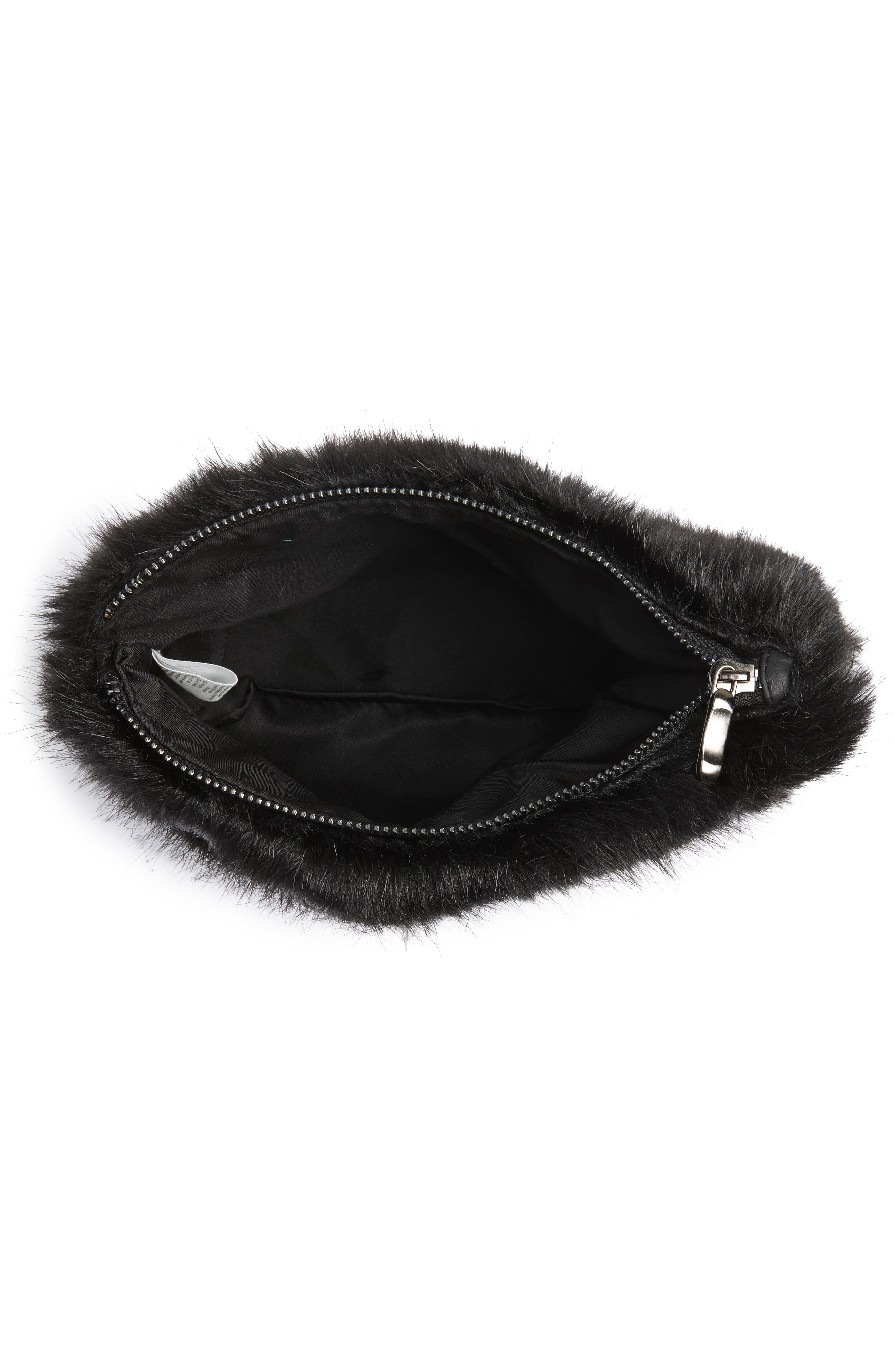 Faux Fur Clutch, Alternate, color, BLACK