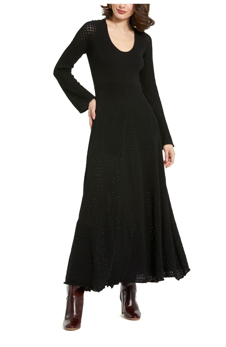 Mac Duggal Scoop Neck Long Sleeve Knit Maxi Dress, Main, color, Black