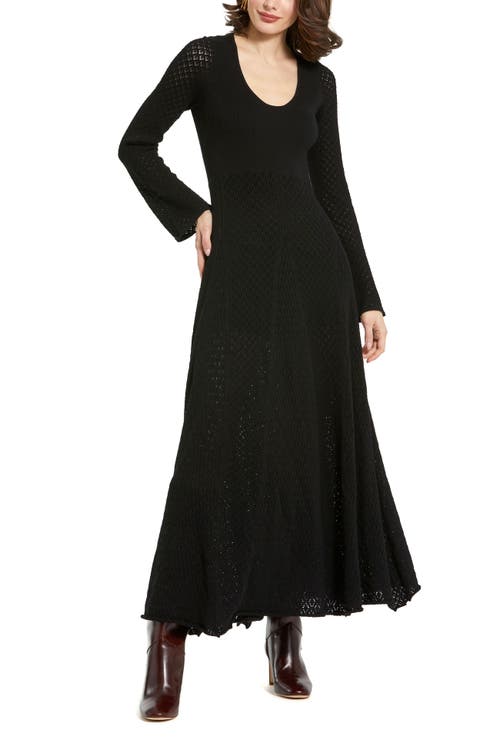 Mac Duggal Scoop Neck Long Sleeve Knit Maxi Dress In Black