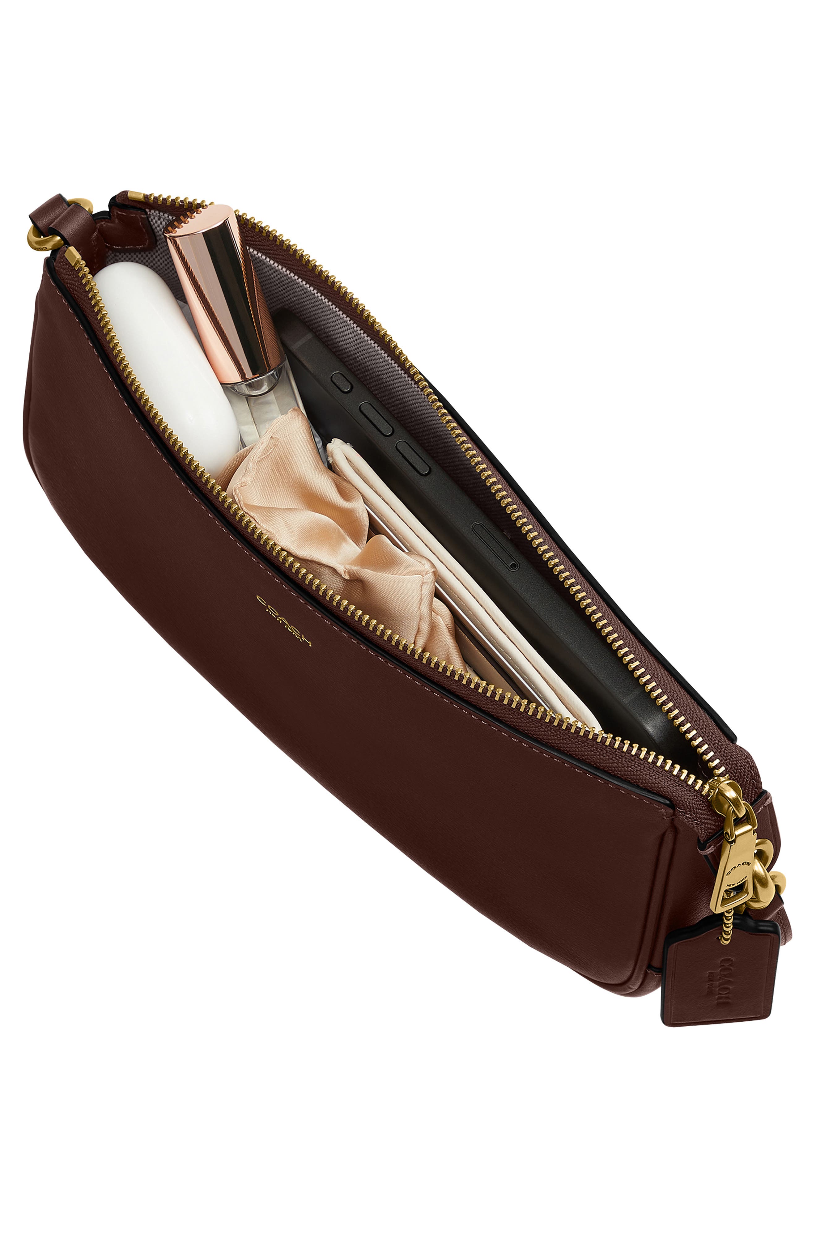 COACH Plaza Natural Grain Leather Shoulder Bag, Alternate, color, Maple