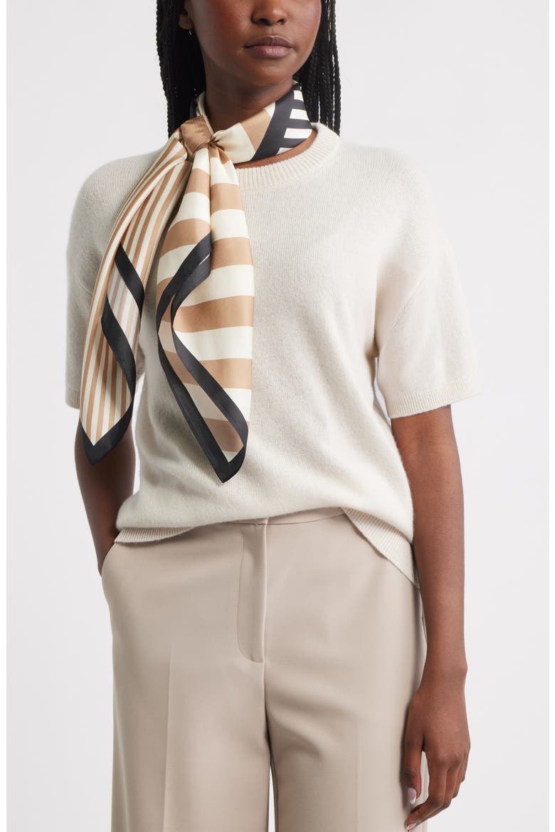 Stripe Square Silk Scarf, Main, color, BLACK LINEAR PRINT