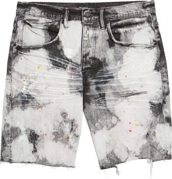 PURPLE Bleached Out Spattered Cutoff Denim Shorts