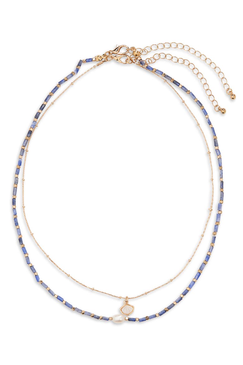 Pearly Bead Layered Necklace, Main, color, BLUE- IVORY