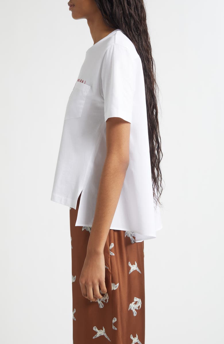 Marni Mending Logo Cotton Poplin Pocket T-Shirt, Alternate, color, 00W01 Lily White