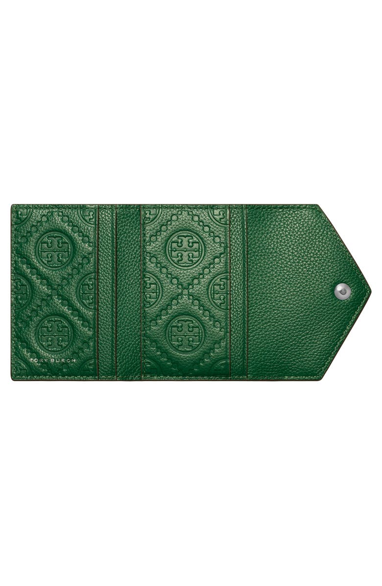 Tory Burch Small Pebble Leather Envelope Trifold Wallet, Alternate, color, Dark Kale
