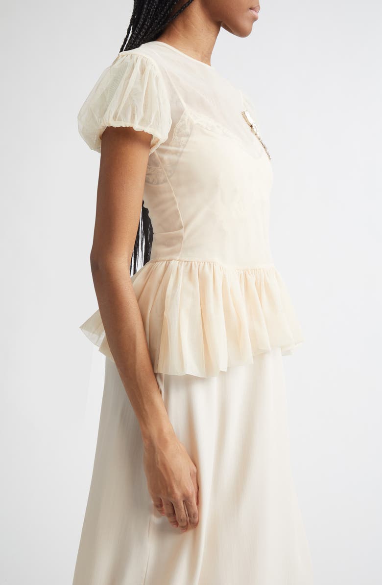 Simone Rocha Floral Embellished Sheer Tulle Peplum Top, Alternate, color, Beige/ Opaque Multi