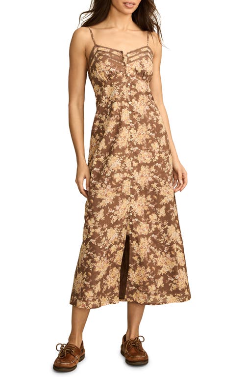 LUCKY BRAND LUCKY BRAND FLORAL LACE TRIM BUTTON FRONT MIDI DRESS 