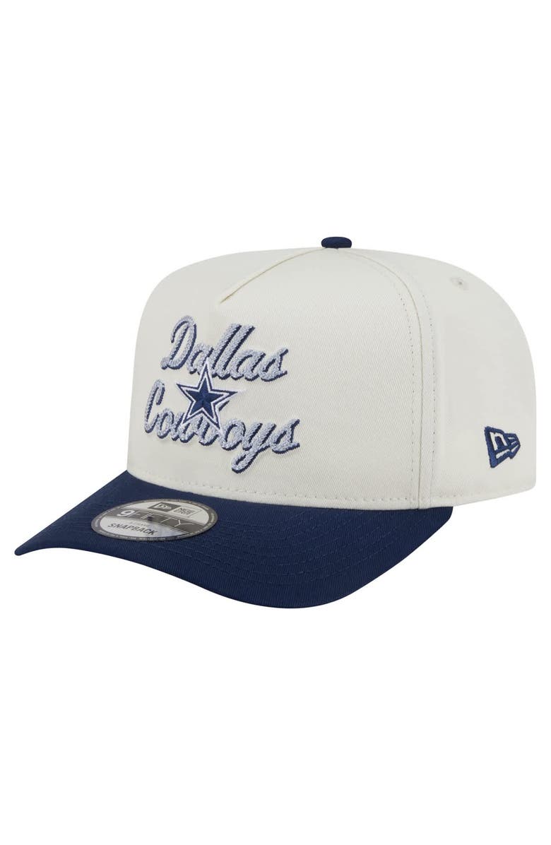 New Era Men's New Era Cream/Navy Dallas Cowboys Chainstitch A-Frame 9FIFTY Adjustable Hat, Main, color,