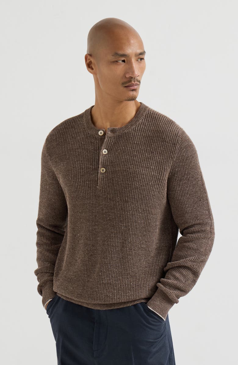 Brunello Cucinelli Sweater with Henley collar, Alternate, color, Hazelnut