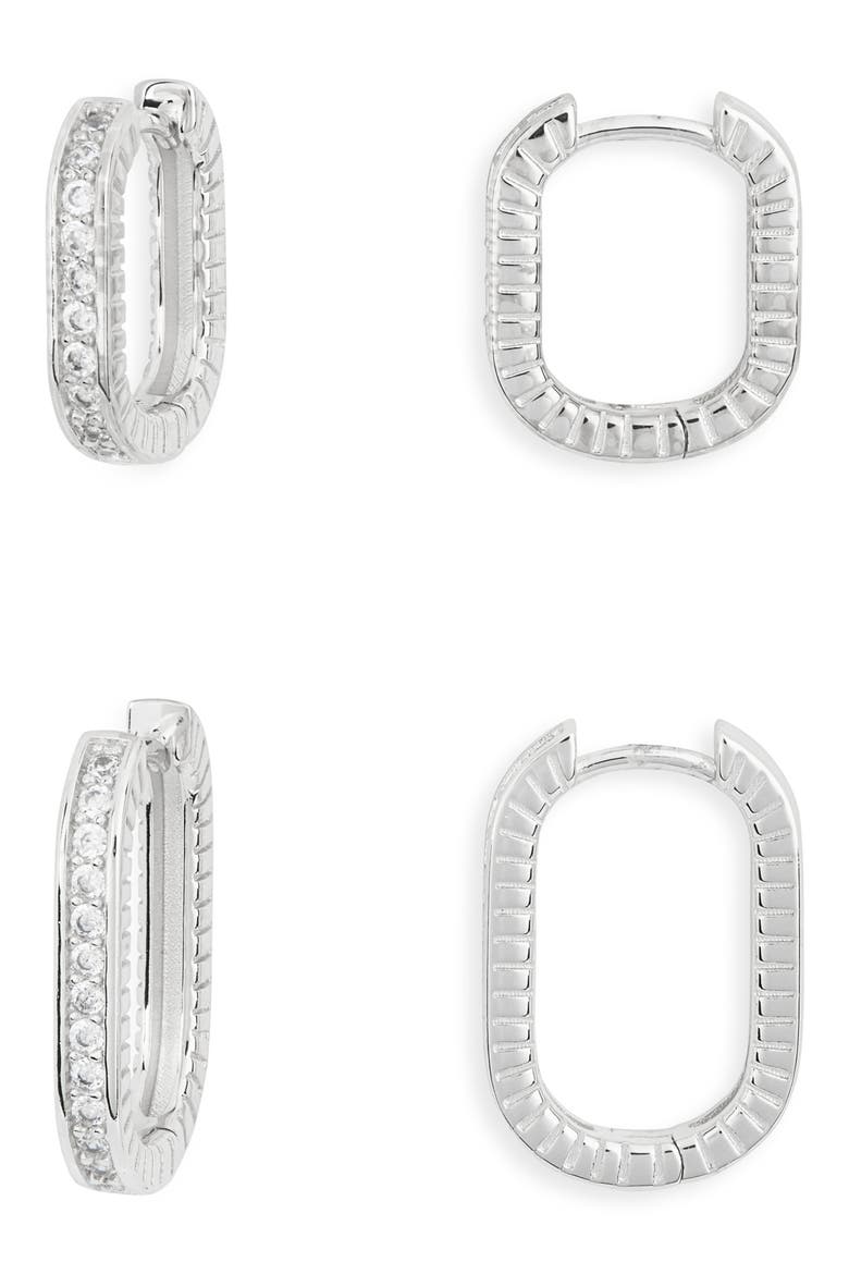 Cubic Zirconia Pavè Ridged Oval Hoop Earrings, Main, color, CLEAR- SILVER