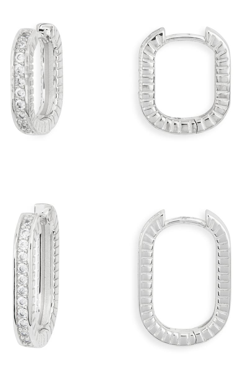 NORDSTROM RACK Cubic Zirconia Pavè Ridged Oval Hoop Earrings, Main, color, Clear- Silver