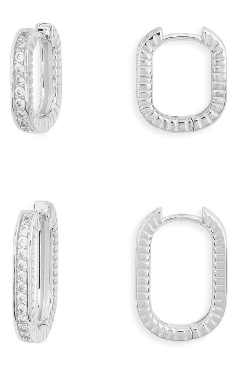 Cubic Zirconia Pavè Ridged Oval Hoop Earrings