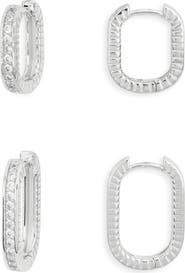 NORDSTROM RACK Cubic Zirconia Pavè Ridged Oval Hoop Earrings