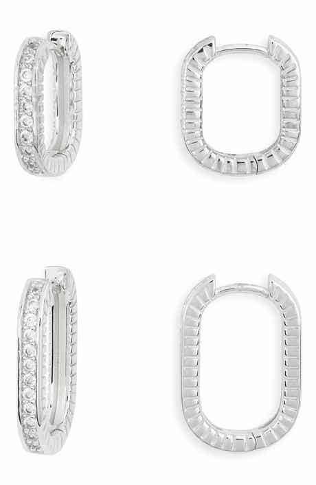 NORDSTROM RACK Cubic Zirconia Pavè Ridged Oval Hoop Earrings