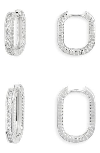 Nordstrom Rack Cubic Zirconia Pavè Ridged Oval Hoop Earrings In Metallic
