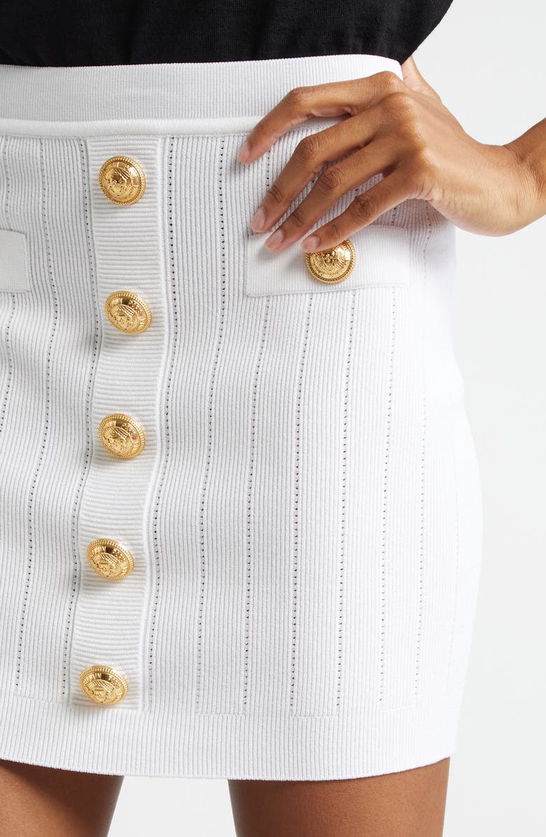 Balmain Button Detail Rib Sweater Skirt, Alternate, color, 0Fa White