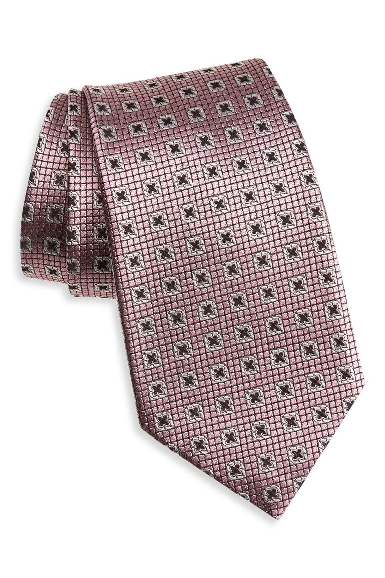 Geometric Silk Tie, Main, color, MEDIUM PNK FAN