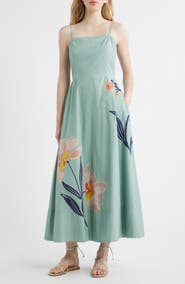 Cleobella Riley Placed Floral Organic Cotton Poplin Maxi Dress