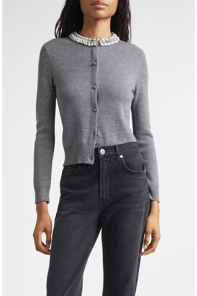 Daro Embellished Collar Cardigan, Main, color, DARK HEATHER GREY
