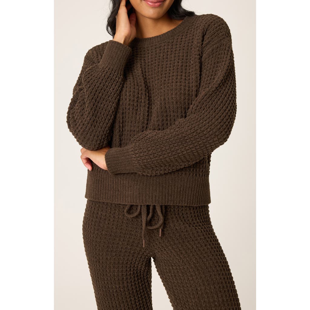 Pj Salvage Chenille Waffle Knit Lounge Sweater In Brown
