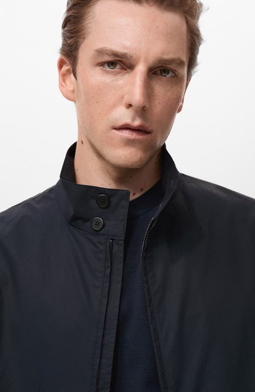 Mango Stand Collar Cotton Zip Jacket In Blue