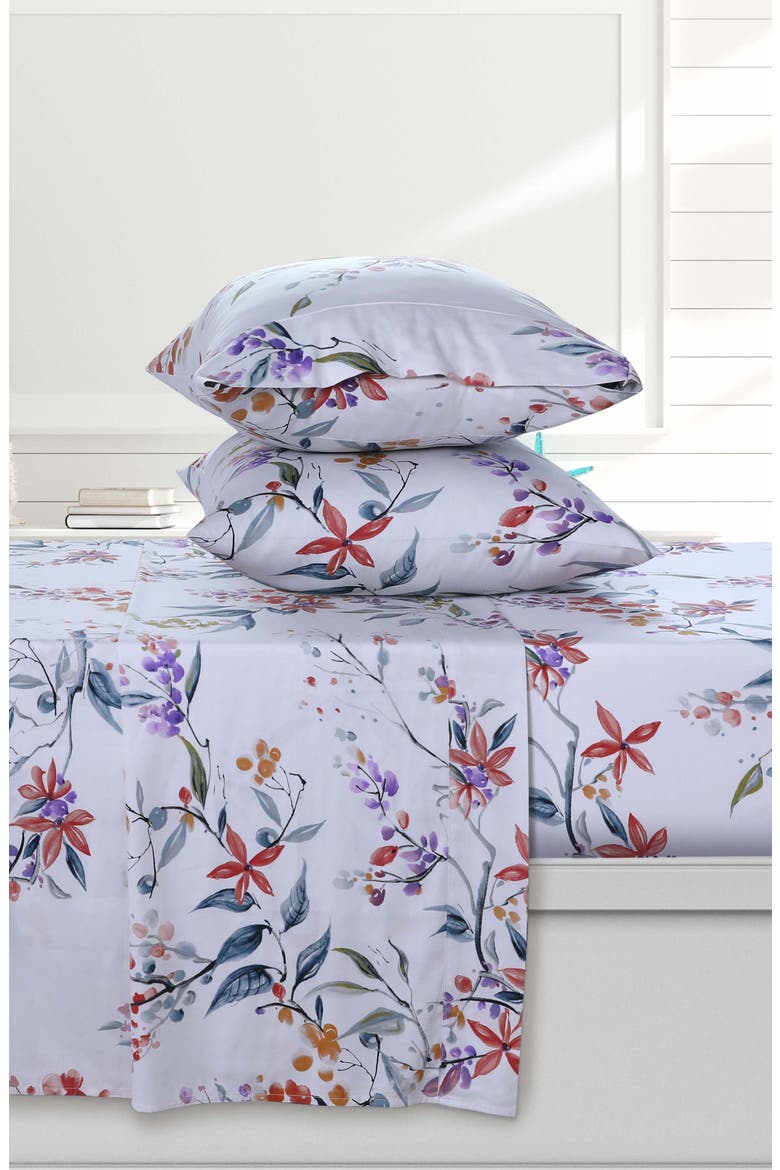 300 Thread Count Organic Cotton Sheet Set, Main, color, WHITE MULTICOLOR