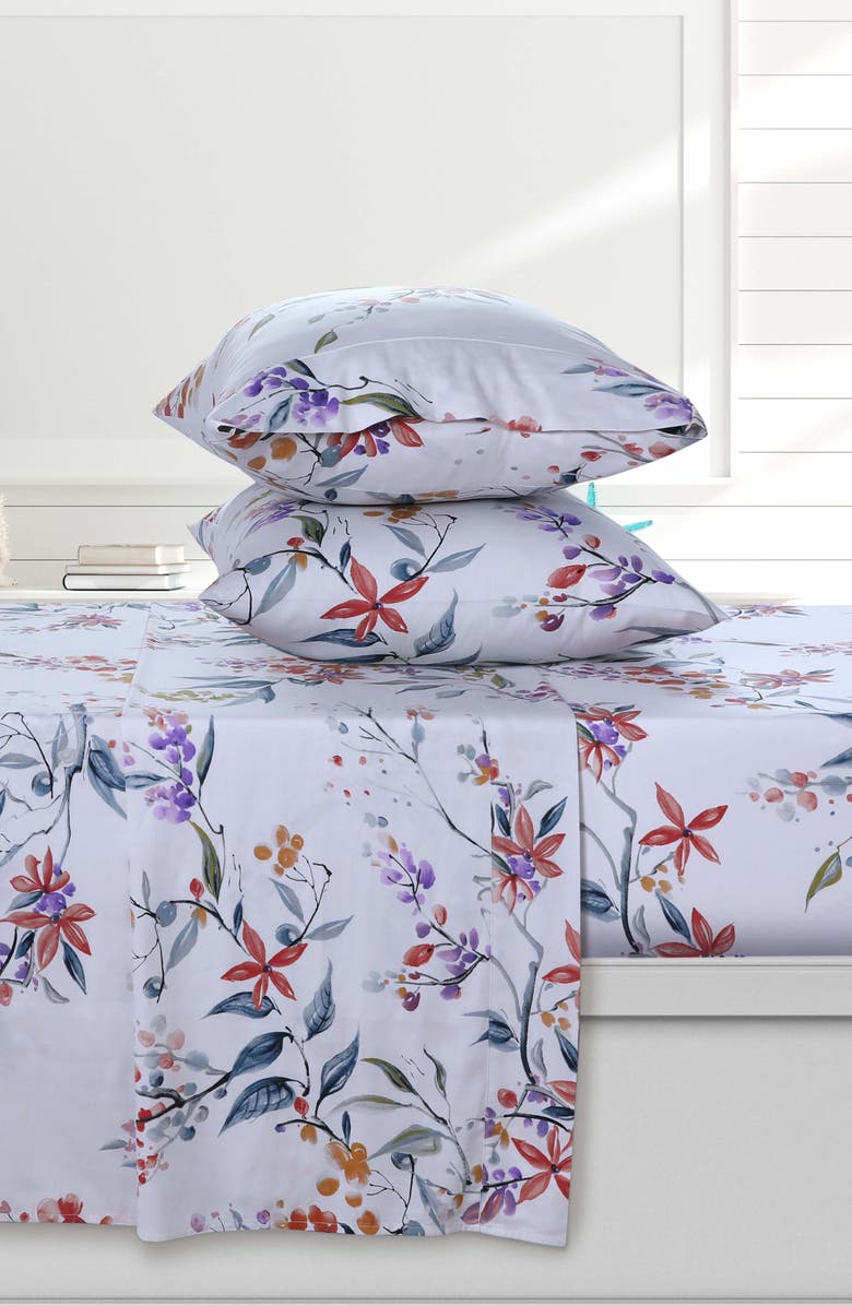 AZORES HOME 300 Thread Count Organic Cotton Sheet Set, Main, color, White Multicolor