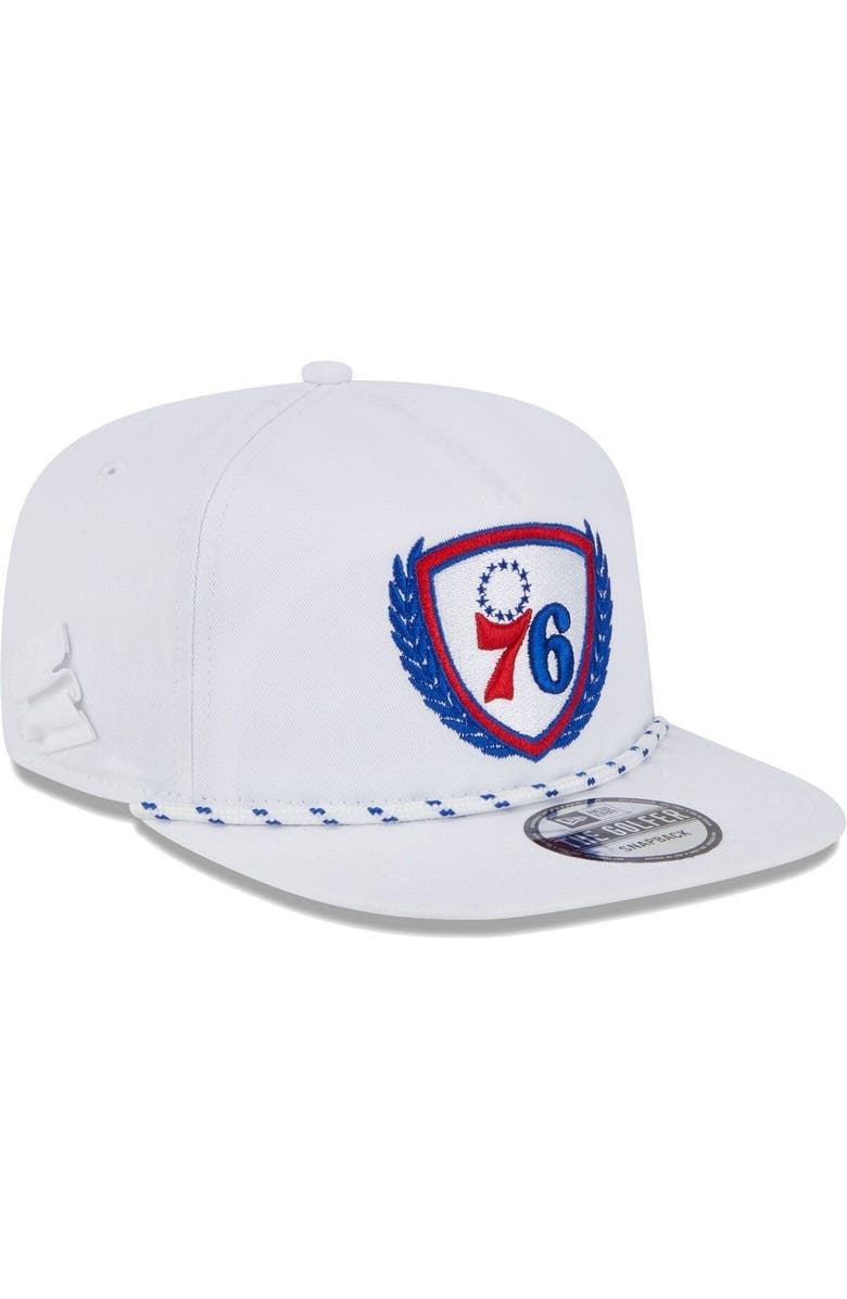 New Era Men's New Era White Philadelphia 76ers The Golfer Crest Snapback Hat, Alternate, color,