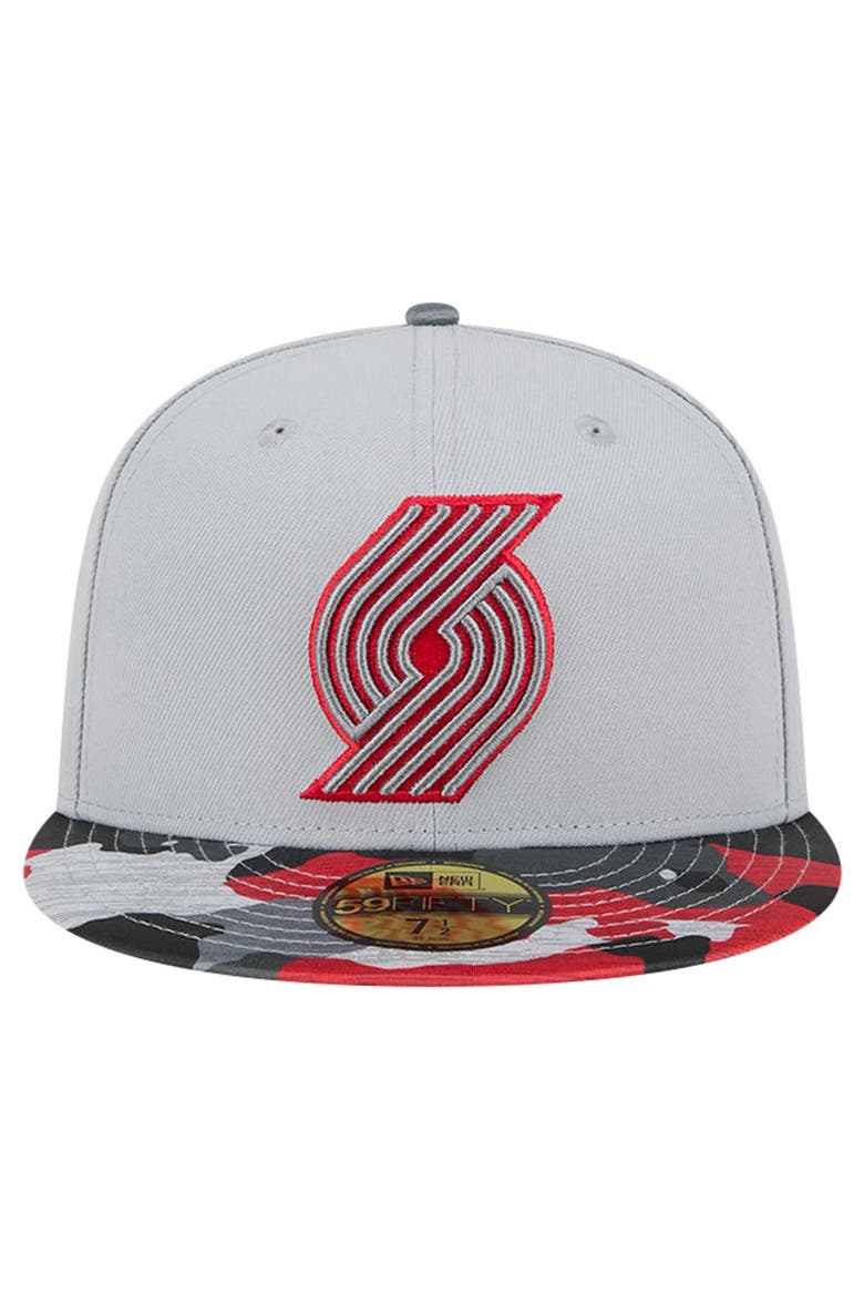Men's New Era Gray Portland Trail Blazers Active Color Camo Visor 59FIFTY Fitted Hat, Alternate, color, Gray