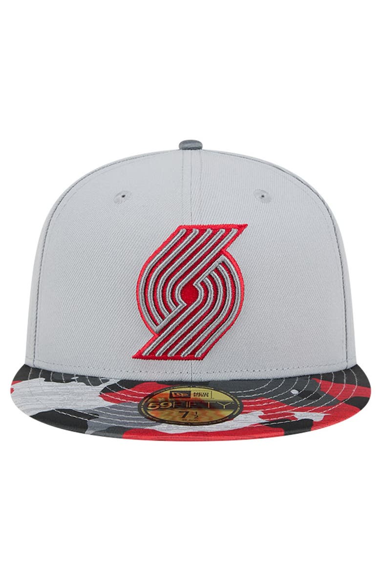 New Era Men's New Era Gray Portland Trail Blazers Active Color Camo Visor 59FIFTY Fitted Hat, Alternate, color, Gray