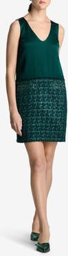 ST. JOHN Metallic Tweed & Twill Sleeveless Dress