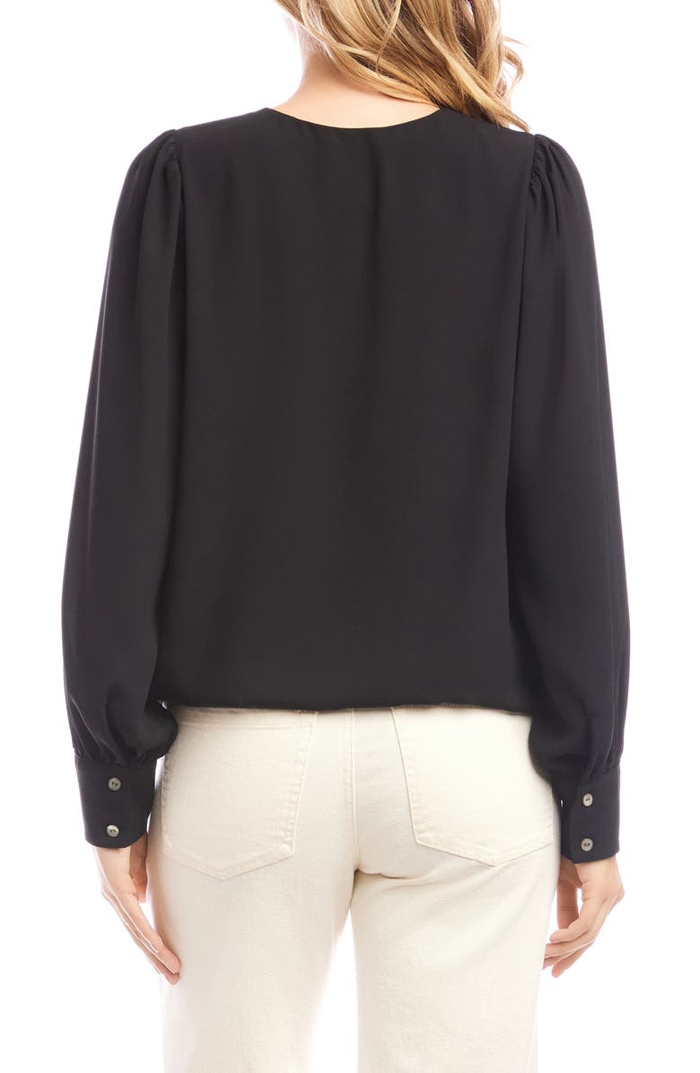 Karen Kane Puff Sleeve V-Neck Crepe Top, Alternate, color, Black