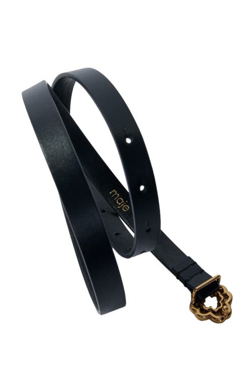 Maje Mini Moon Narrow Leather Belt In Black