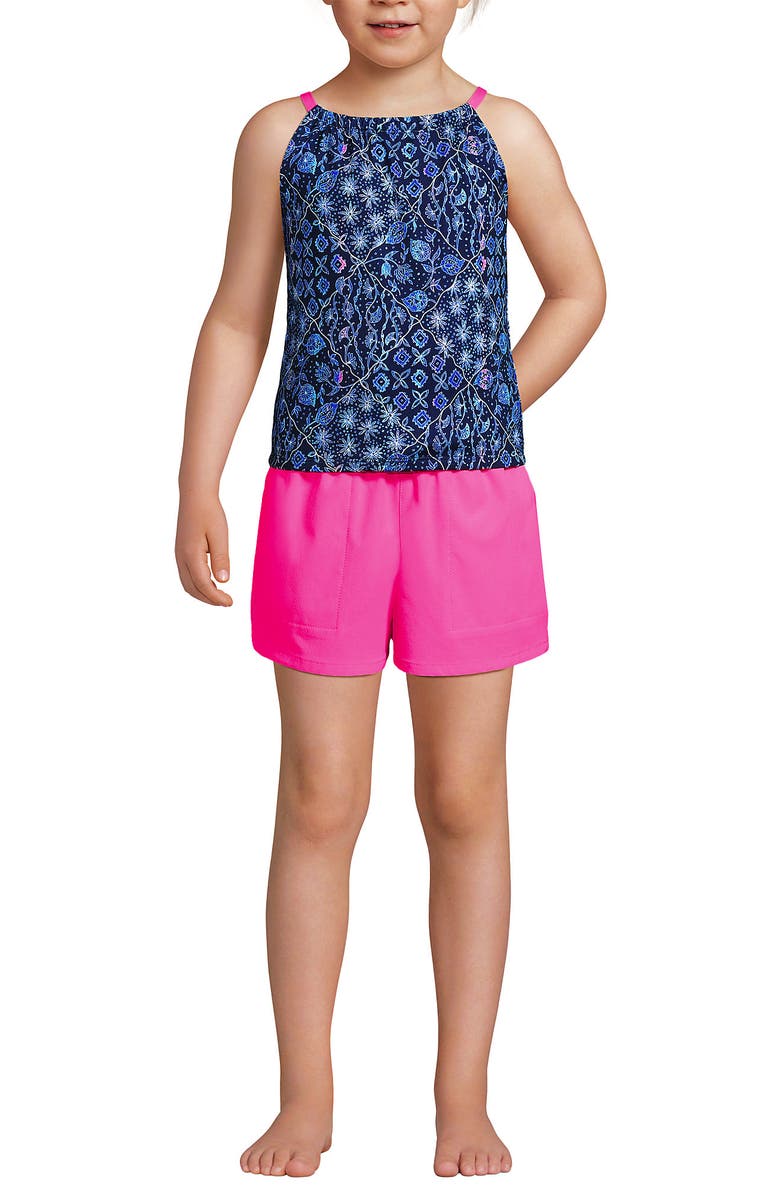 Lands
 End Girls Chlorine Resistant Tankini Top Woven Short Set, Main, color, Deep Sea Navy/Multi Floral Mix