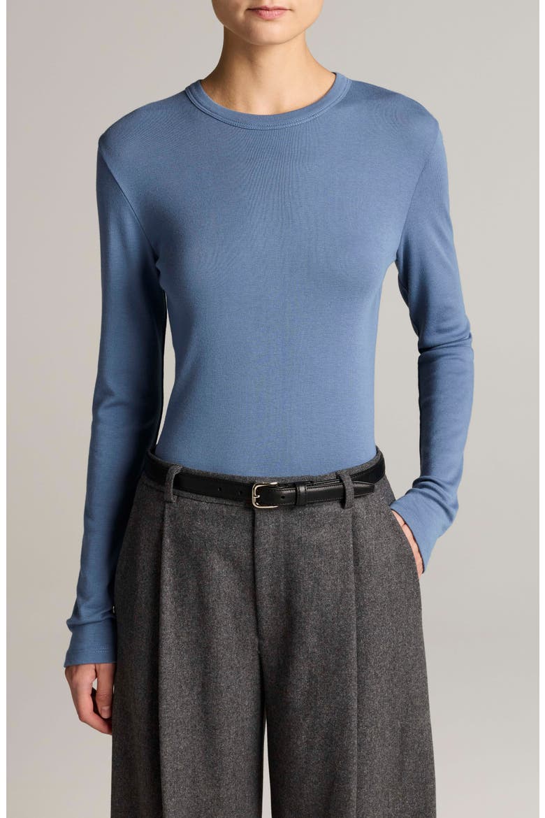 Essential Long Sleeve Pima Cotton & Modal T-Shirt, Main, color, BLUE SLATE