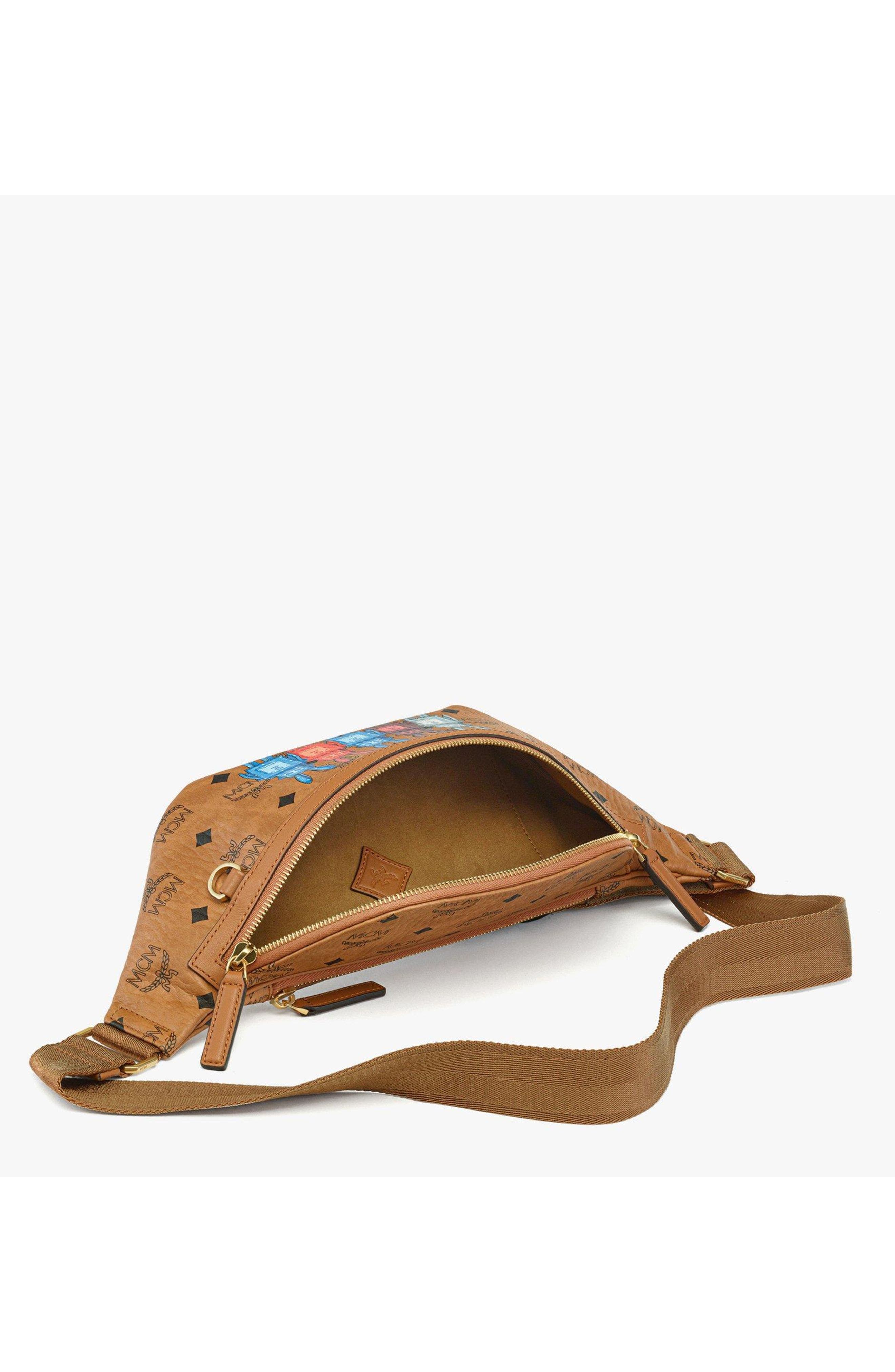 MCM Medium Fursten Belt Bag in Rabot Visetos, Alternate, color, Cognac