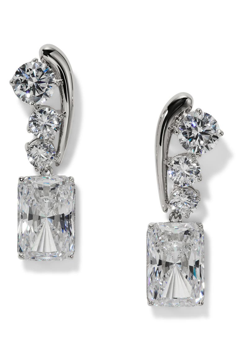 Phenom Cubic Zirconia Drop Earrings, Main, color, RHODIUM