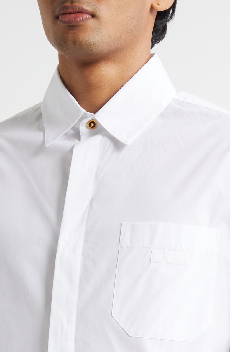 Versace Cotton Poplin Button-Up Shirt, Alternate, color, Optical White
